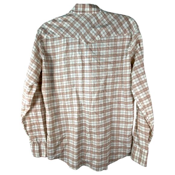 Round-Up Vintage Pearl Snap Plaid Cream Red Long Sleeve Shirt Men's Size Medium - Picture 4 of 5